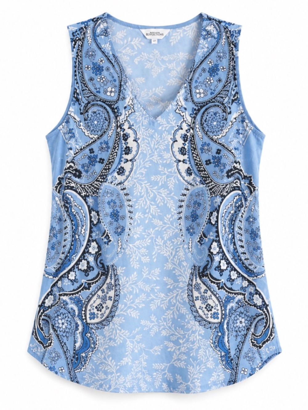 4/$20➡️ Northern Reflections Blue Paisley Sleeveless V-Neck Blouse — Medium EUC